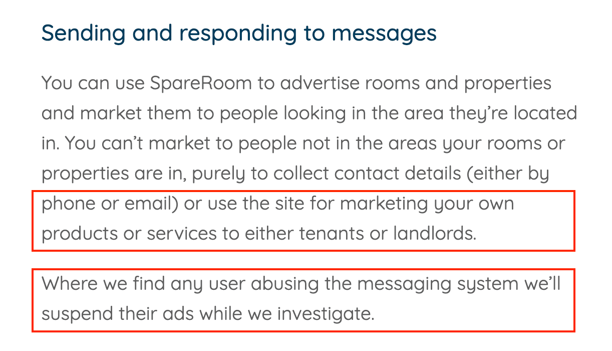 SpareRoom UK policy