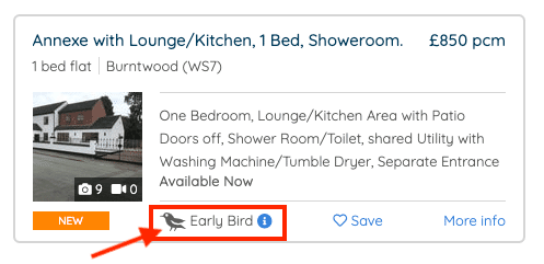 what does it mean early bird on spareroom